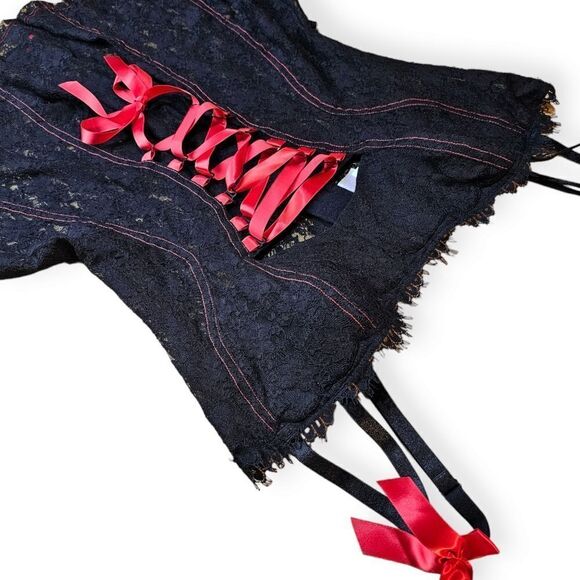 Intimate Attitudes Black Red Lace Corset Dress - Picture 7 of 11